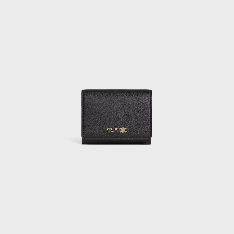 FINE WALLET TRIOMPHE STAMP IN SUPPLE GRAINED CALFSKIN - BLACK / ULTRA BLUE - WALLETS - 1 | CELINE