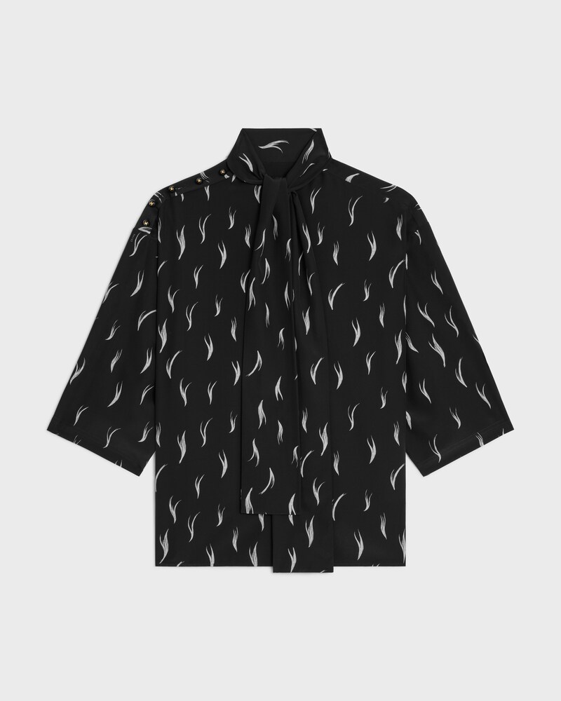 top lavalli&egrave;re cr&ecirc;pe de chine - NOIR/CRAIE -  - 1 | CELINE