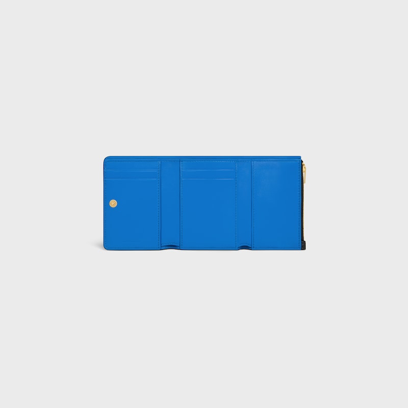 FINE WALLET TRIOMPHE STAMP IN SUPPLE GRAINED CALFSKIN - BLACK / ULTRA BLUE - WALLETS - 1 | CELINE