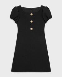 mini dress with jeweled buttons in wool piqué - BLACK -  - 1 | CELINE