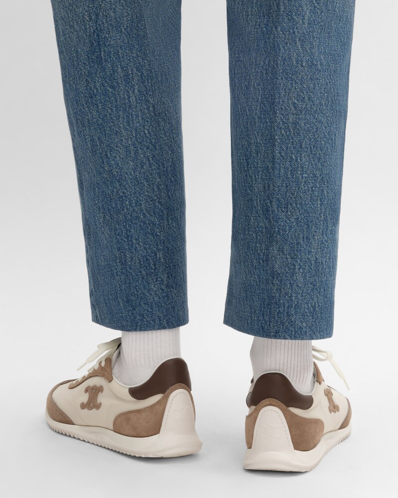 RACER SNEAKER IN NYLON, SUEDE CALFSKIN AND CALFSKIN - OPTIC WHITE / BROWN -  - 1 | CELINE