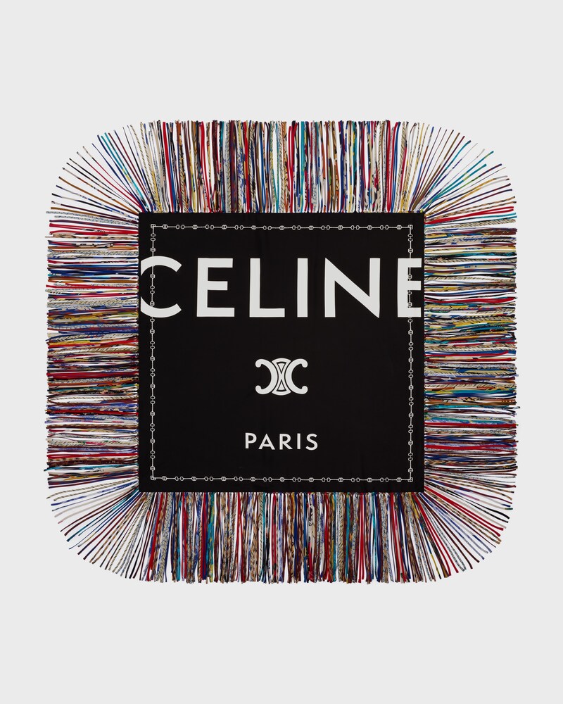 fringed square IN silk twill - WHITE / BLACK -  - 1 | CELINE