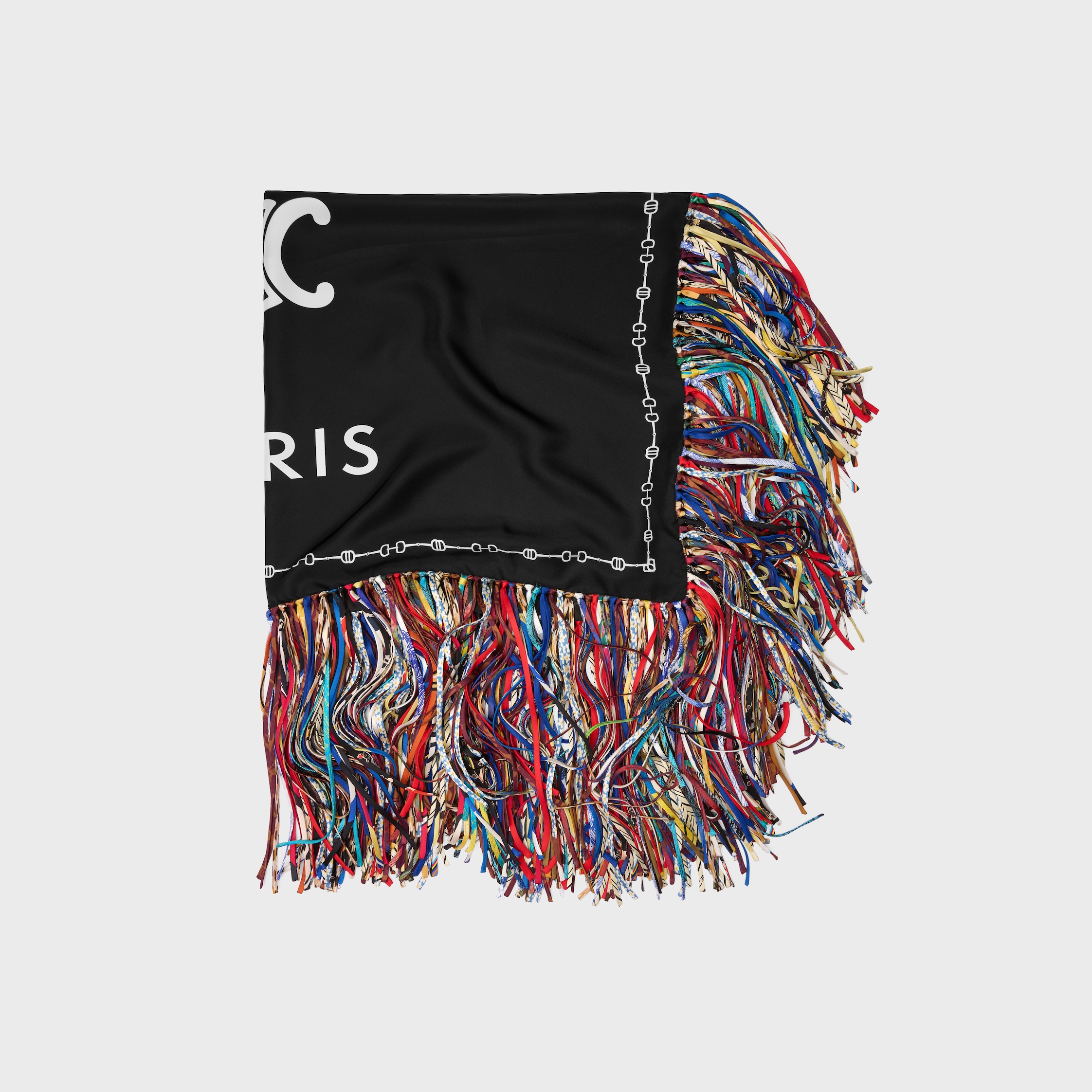 fringed square IN silk twill - WHITE / BLACK | CELINE