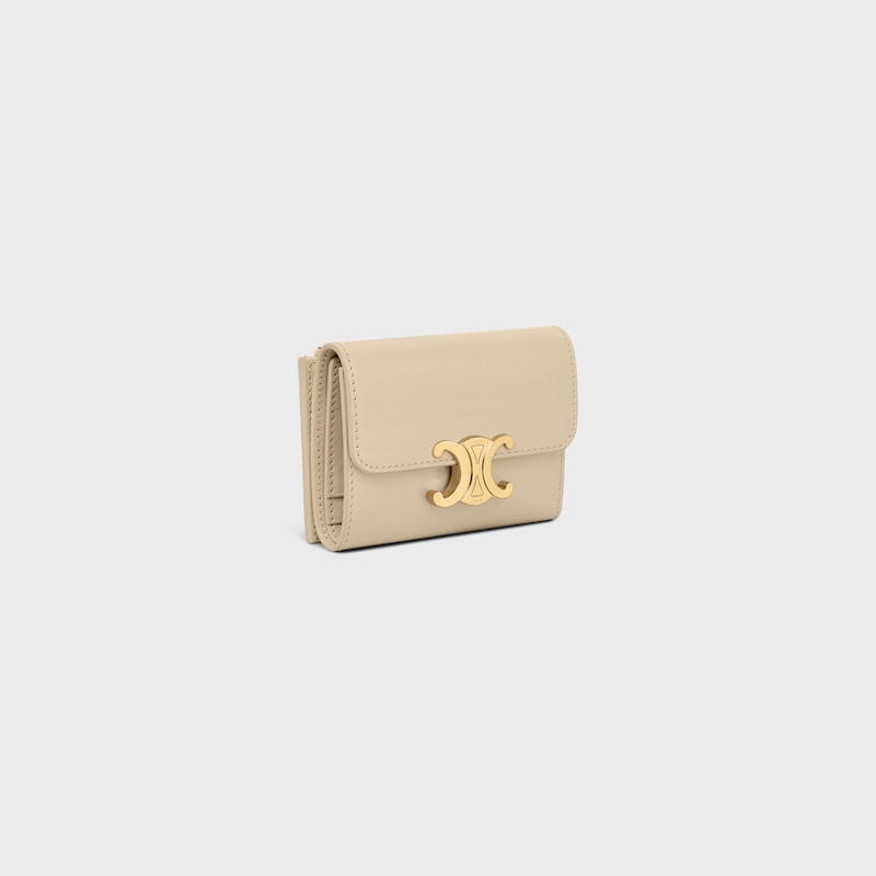 COMPACT WALLET WITH COIN TRIOMPHE IN Shiny calfskin - DEEP IVORY - WALLETS - 1 | CELINE