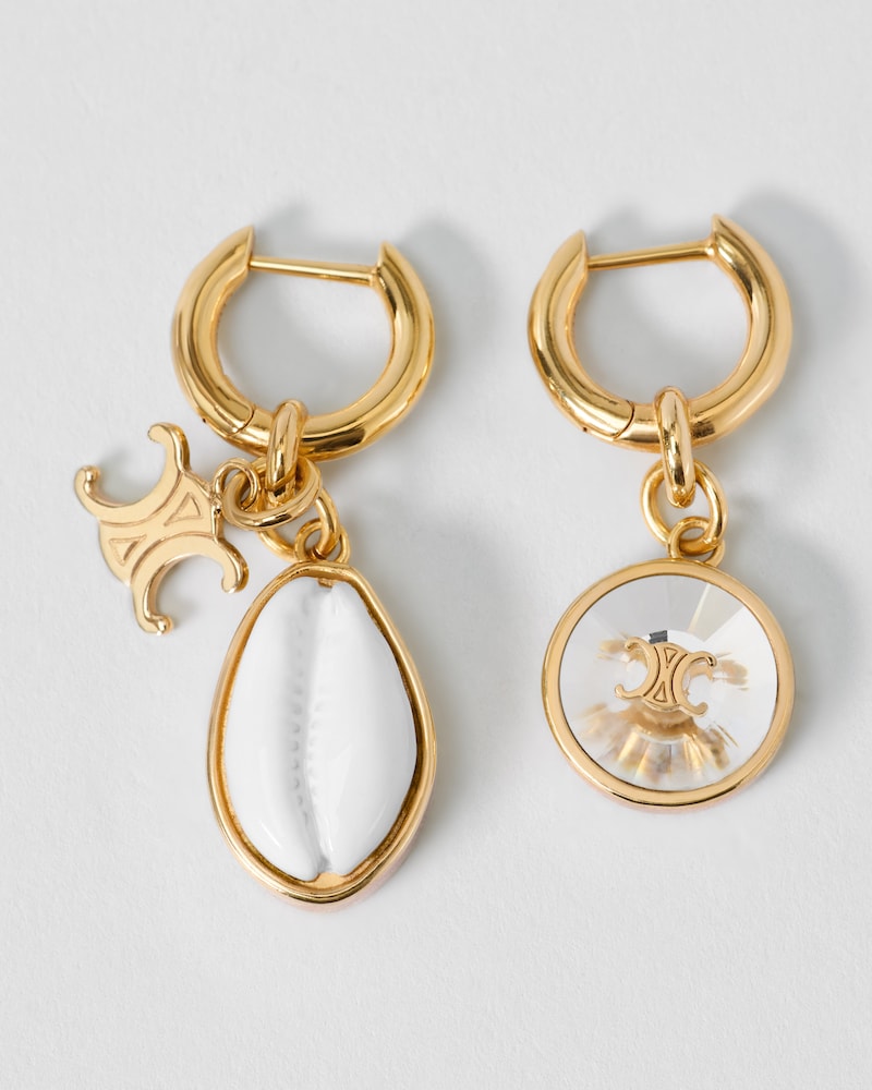 PENDIENTES TRIOMPHE DE CONCHA EN ESTRÁS Y LATÓN CON ACABADO DORADO - DORADO/BLANCO - PENDIENTES - 1 | CELINE