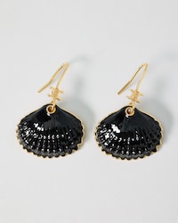 PENDIENTES DE CONCHA DE ESMALTE Y LATÓN CON ACABADO DORADO - NEGRO/DORADO - PENDIENTES - 1 | CELINE