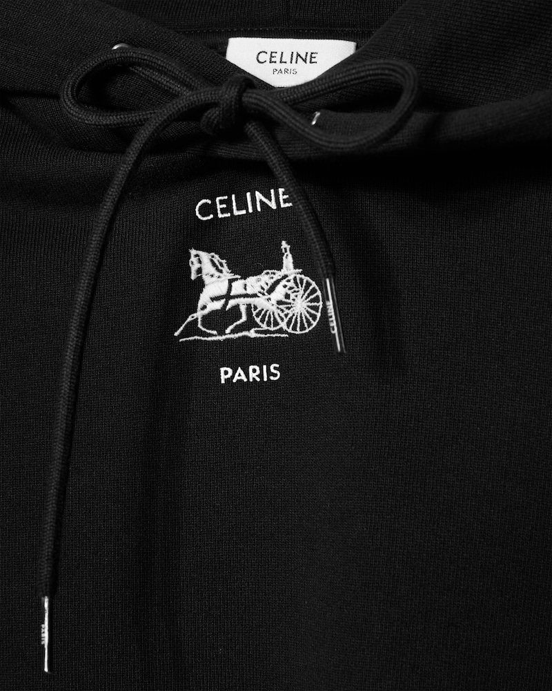 CROPPED HOODIE IN cotton fleece - BLACK / OPTIC WHITE -  - 1 | CELINE