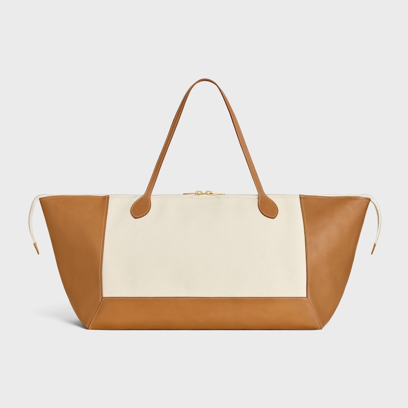 CABAS FRAME EAST WEST IN TEXTILE AND CALFSKIN - NATURAL / HONEY - TOP-HANDLE BAGS - 1 | CELINE