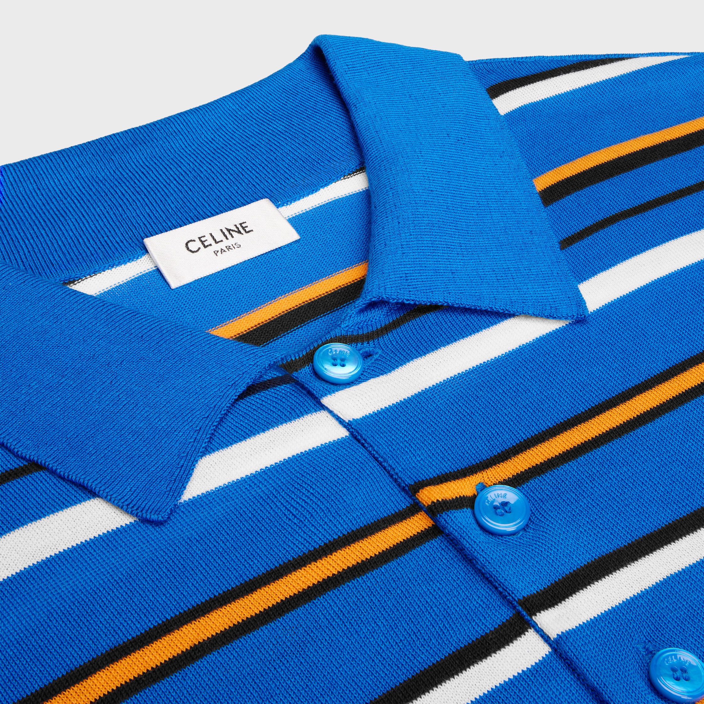 short-sleeved polo sweater IN fine cotton - BLUE/ORANGE | CELINE