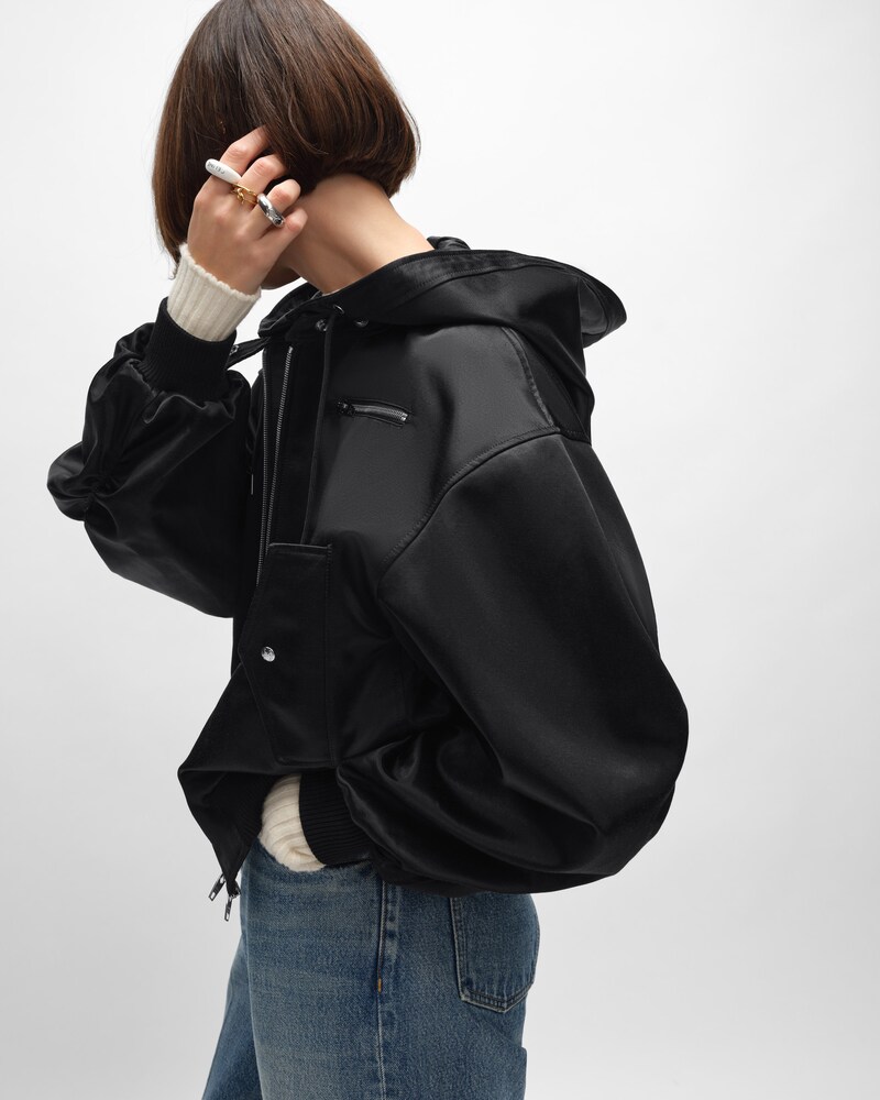 bomber jacket IN cotton satin - BLACK -  - 1 | CELINE