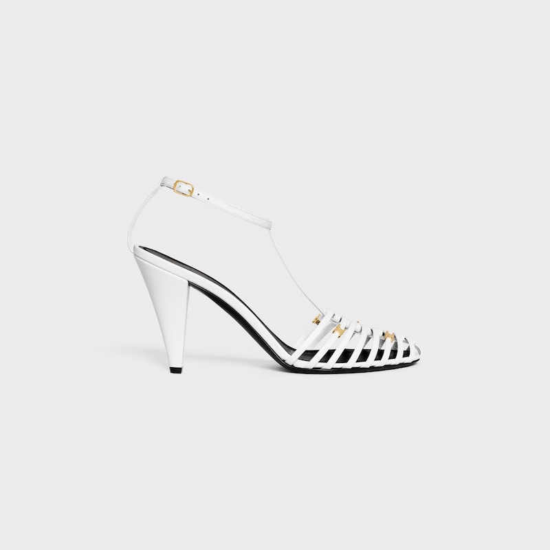 CAGE HEELED SANDAL IN GOATSKIN - Ultra White -  - 1 | CELINE