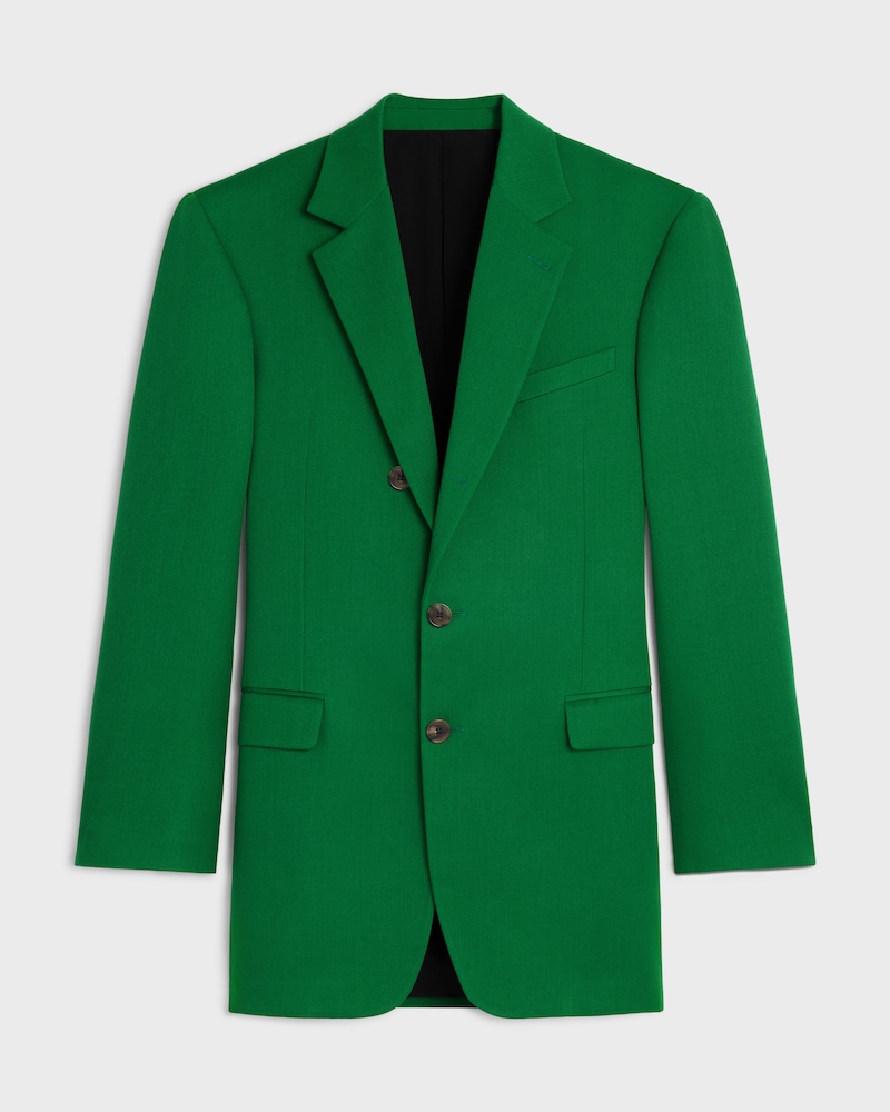 Giacca colonne in lana con trama diagonale - VERDE BOTTIGLIA -  - 1 | CELINE