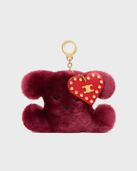 TRIOMPHE POM-POM CHARM IN EMBROIDERED SHEARLING AND CALFSKIN - SYRAH / ULTRA RED - ACCESSORIES - 1 | CELINE