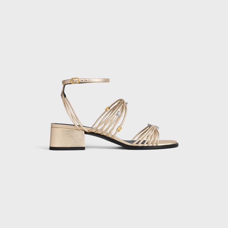 CLÉMENCE HEELED SANDAL IN LAMINATED LAMBSKIN - PLATINIUM -  - 1 | CELINE