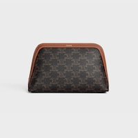 MEDIUM COSMETIC POUCH IN TRIOMPHE CANVAS AND CALFSKIN - TAN - LIFESTYLE - 1 | CELINE
