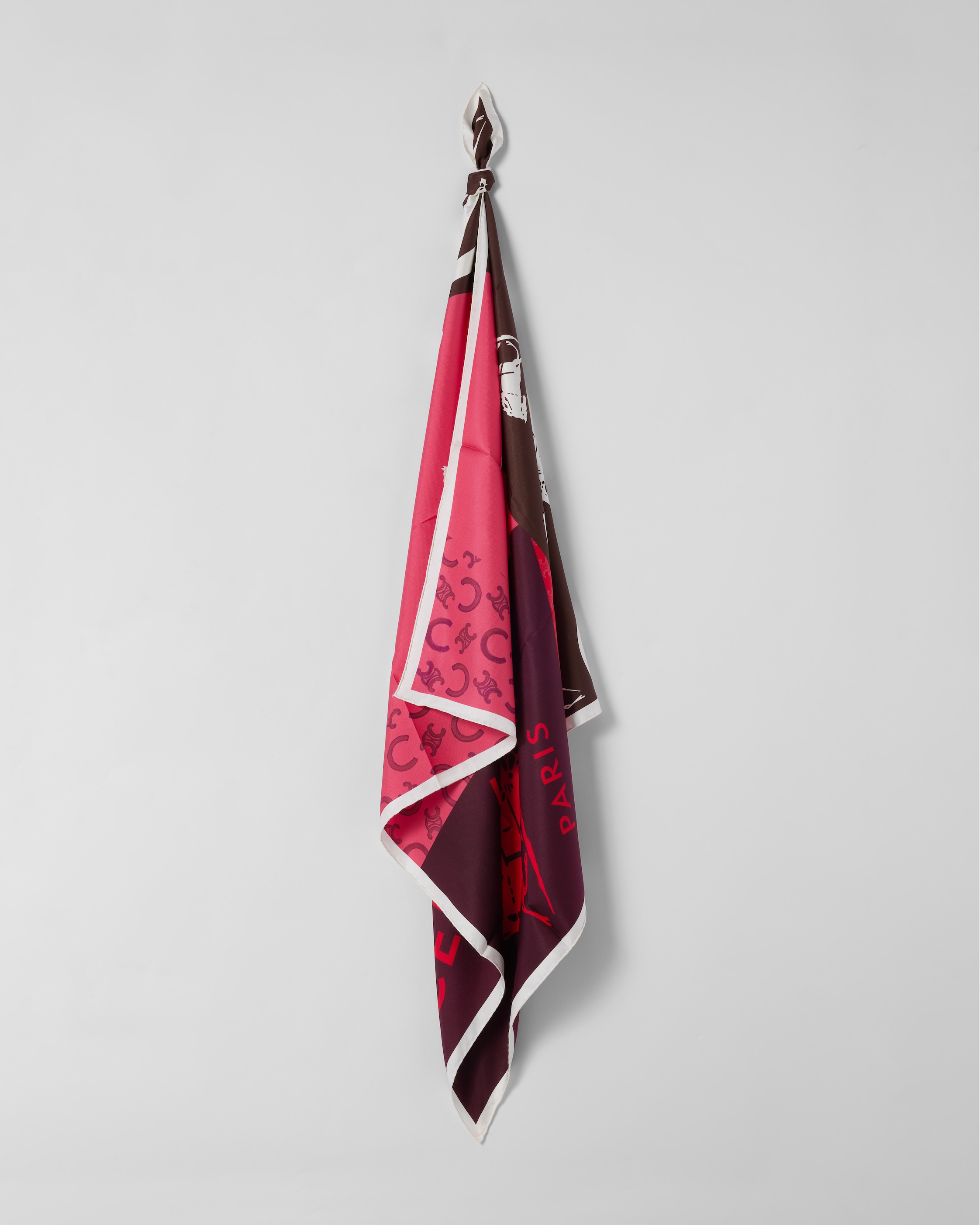 PATCHED C CALÈCHE FOULARD, 90 - FUSCHIA/BURGUNDY/BROWN | CELINE