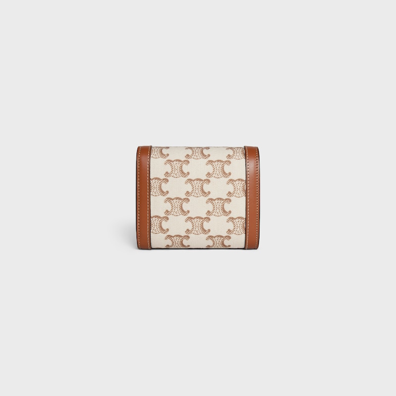 Small Flap Wallet TRIOMPHE in TEXTILE WITH TRIOMPHE PRINT AND CALFSKIN - WHITE - WALLETS - 1 | CELINE