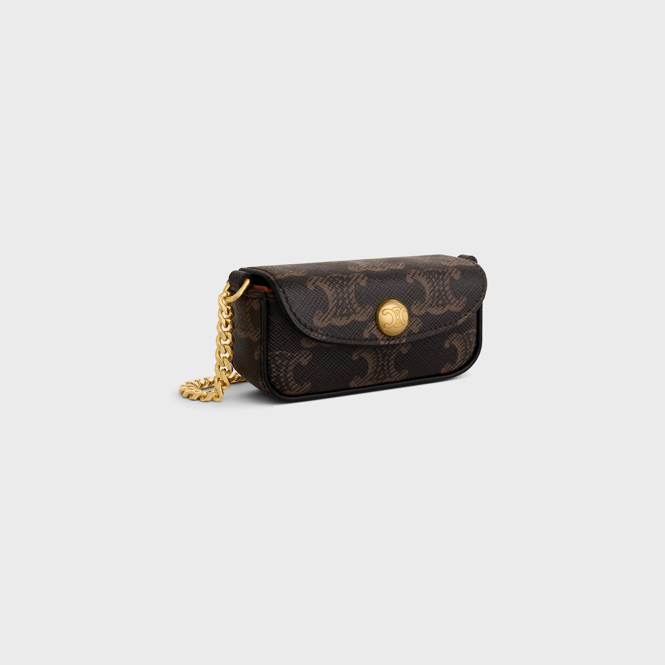 セリーヌリップスティクケース LIPSTICK CASE ON CHAIN IN TRIOMPHE CANVAS - BLACK / TAN | CELINE