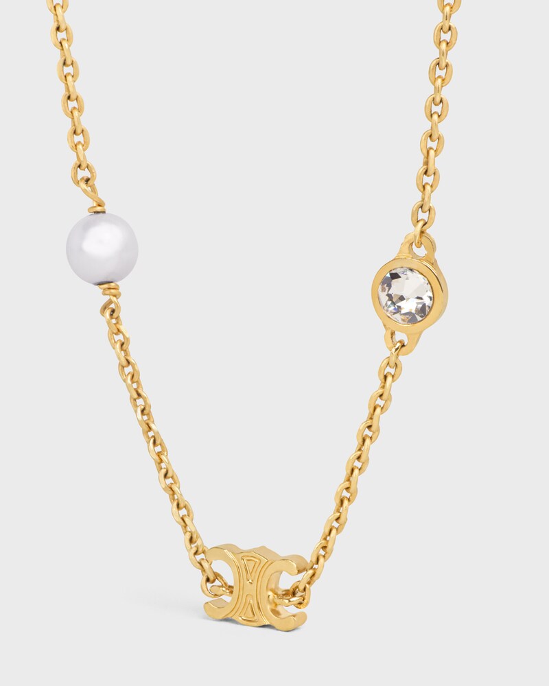 Les Perles Celine Bracelet in Resin Pearls, Strass and Brass with Gold Finish - GOLD / IVORY -  - 1 | CELINE