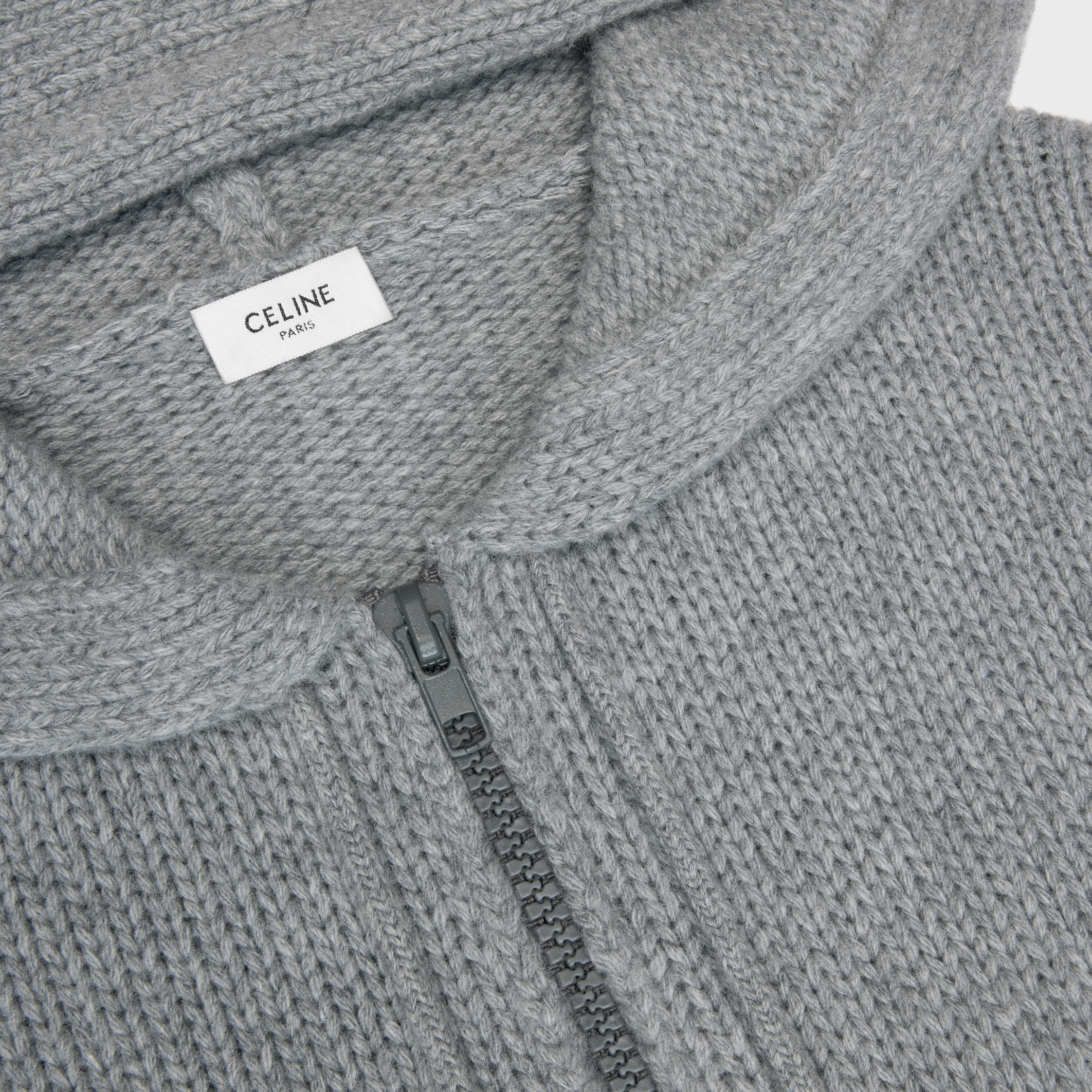 hooded cardigan IN ribbed wool - GREY/BLUE | CELINE
