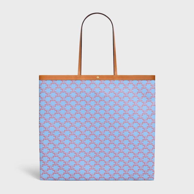 LARGE FLAT SHOPPER IN Triomphe Canvas - DENIM BLUE / RED - EVENING - 1 | CELINE