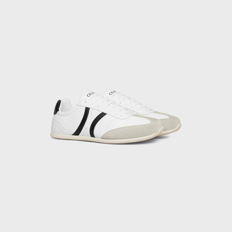 CELINE JOGGER LOW LACE-UP SNEAKER WITH TRIOMPHE in CALFSKIN AND SUEDE CALFSKIN - OPTIC WHITE/GREY/BLACK -  - 1 | CELINE