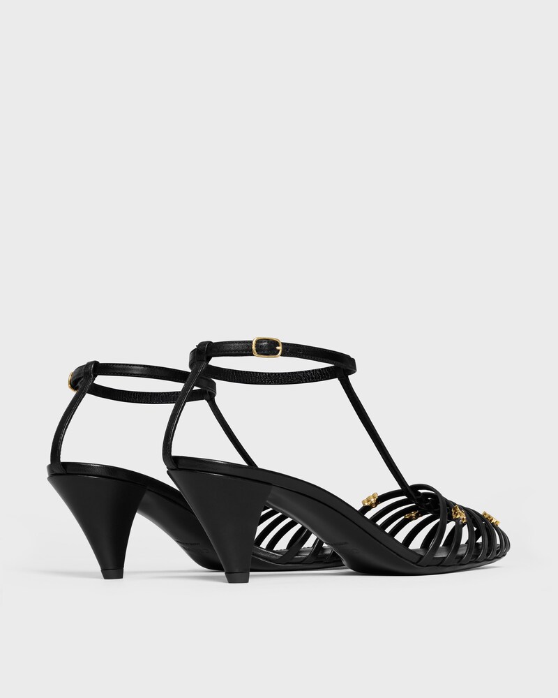 CAGE HEELED SANDAL IN GOATSKIN - BLACK -  - 1 | CELINE