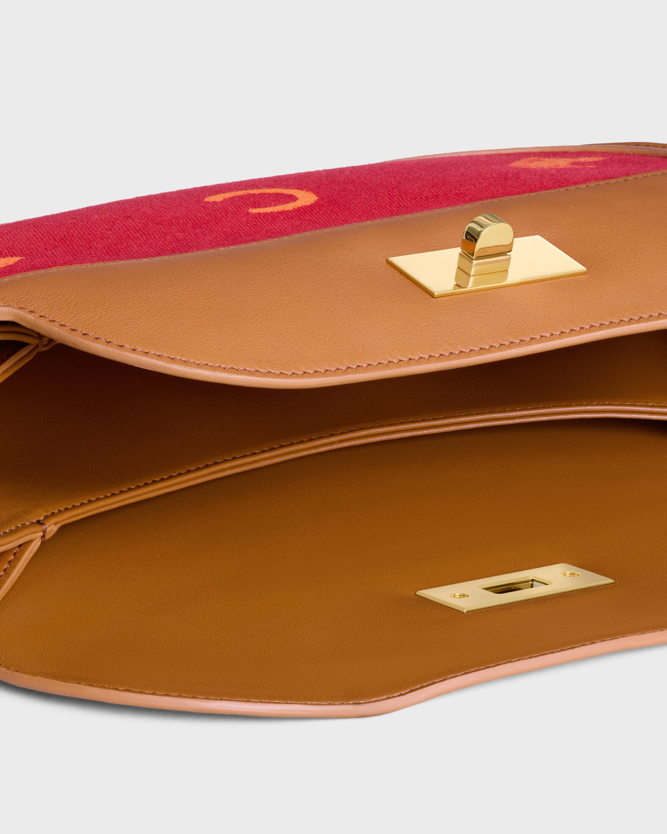 LITTLE HOT DOG IN JACQUARD C SULKY AND CALFSKIN - GOLDEN TAN / RED