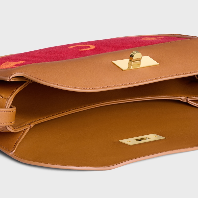 PETIT HOTDOG JACQUARD C calèche ET VEAU - GOLDEN TAN / ROUGE - SACS BANDOULIÈRES - 1 | CELINE
