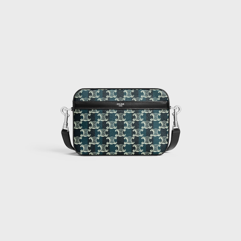 SMALL MESSENGER BAG IN STRIPED TRIOMPHE CANVAS AND CALFSKIN - BLACK/NAVY BLUE - MINI BAGS - 1 | CELINE