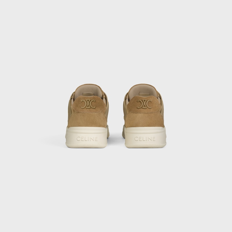 CT-09 CELINE TRAINER NIEDRIGER SCHNÜR-SNEAKER AUS KALBSWILDLEDER UND MESH - STEINBEIGE -  - 1 | CELINE