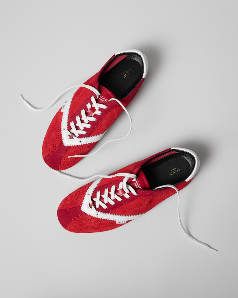 THE FLAT SNEAKER IN SUEDE CALFSKIN AND LAMBSKIN - RED/WHITE -  - 1 | CELINE