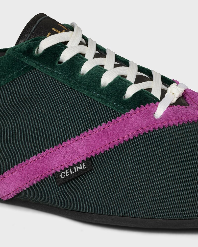 THE FLAT SNEAKER EN GROS GRAIN, VELOURS, CUIR DE VEAU VELOURS ET CUIR D'AGNEAU - VERT FONC&Eacute;/VIOLET -  - 1 | CELINE