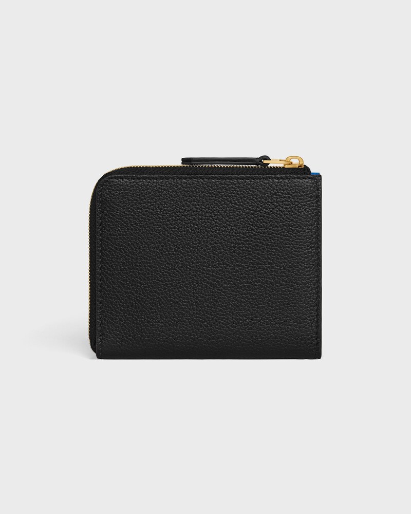 FLAT ZIPPED WALLET TRIOMPHE STAMP IN SUPPLE GRAINED CALFSKIN - BLACK / ULTRA BLUE - WALLETS - 1 | CELINE