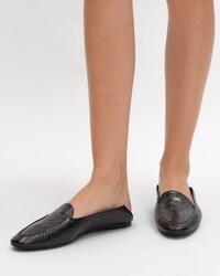 AURA LOAFER IN CROCODILE STAMPED LAMBSKIN - BLACK -  - 2 | CELINE