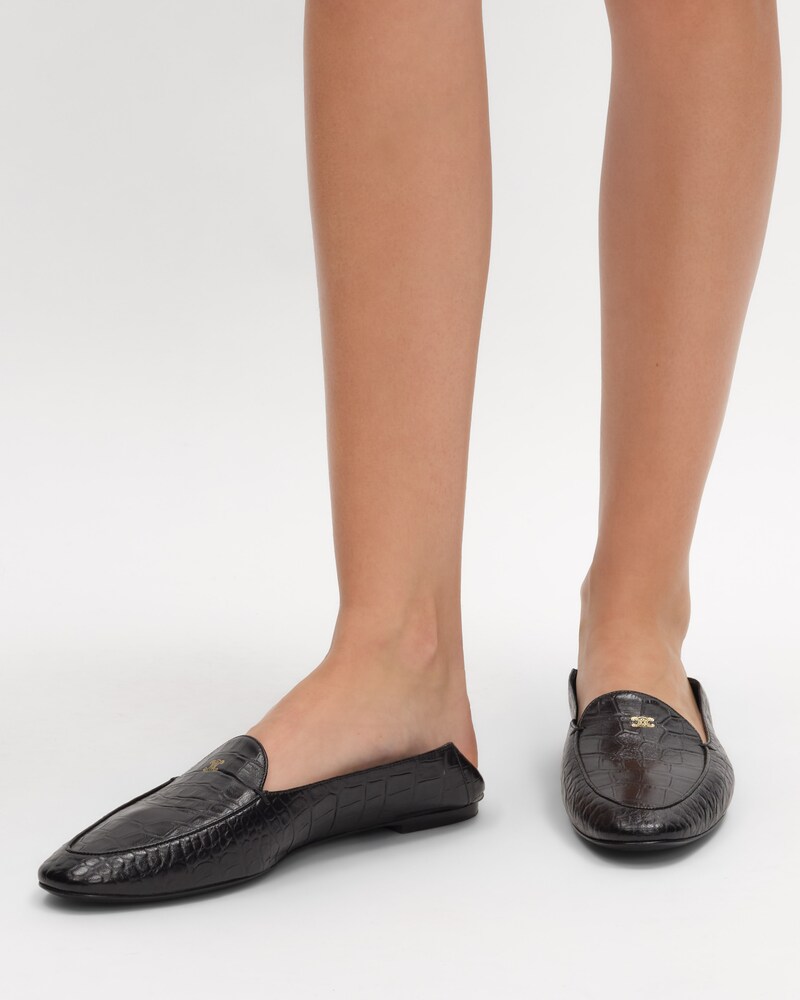 AURA LOAFER IN CROCODILE STAMPED LAMBSKIN - BLACK -  - 1 | CELINE