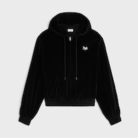 loose zip up hoodie IN velvet jersey - BLACK / WHITE -  - 1 | CELINE
