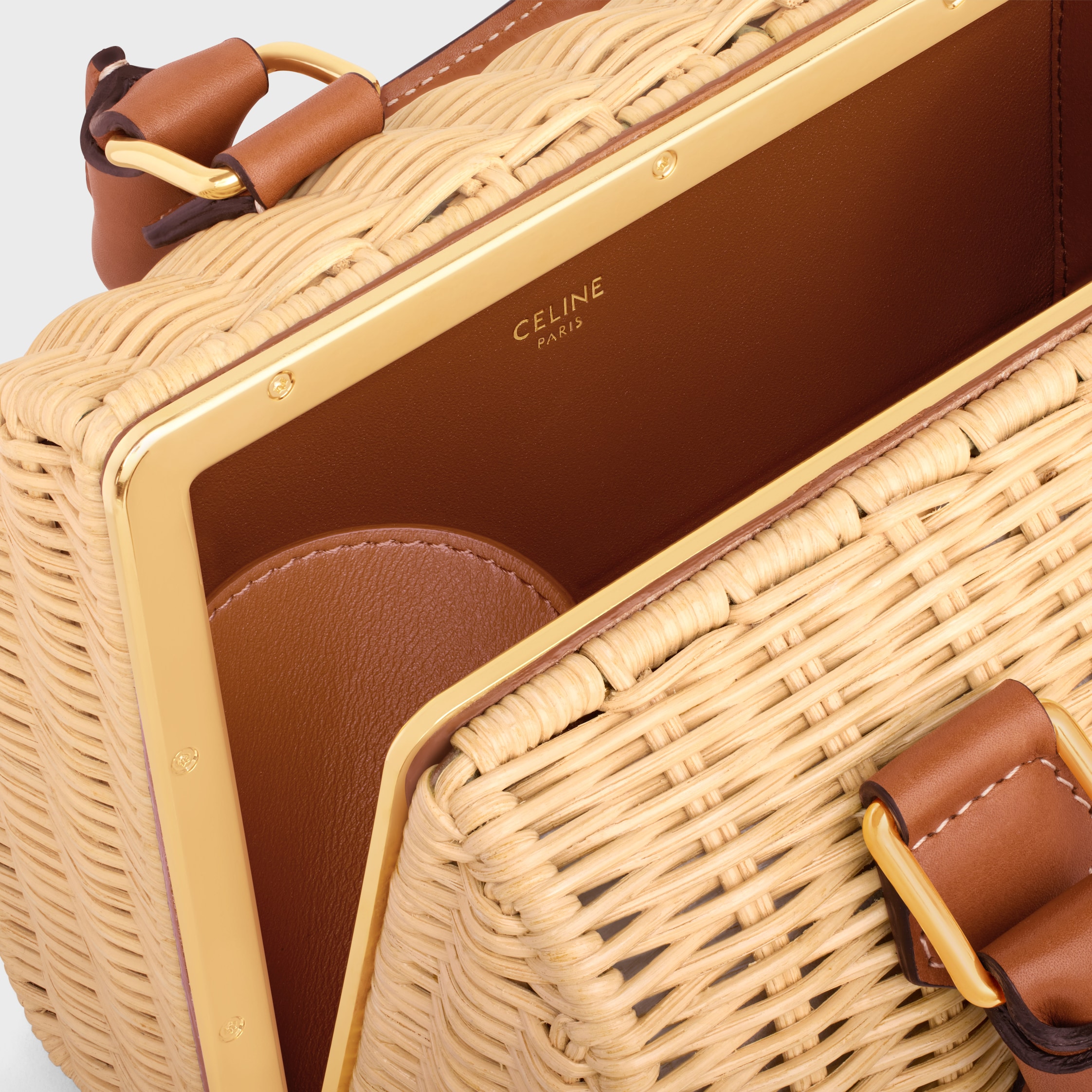SMALL BOSTON cuir triomphe in WICKER AND CALFSKIN - NATURAL / TAN