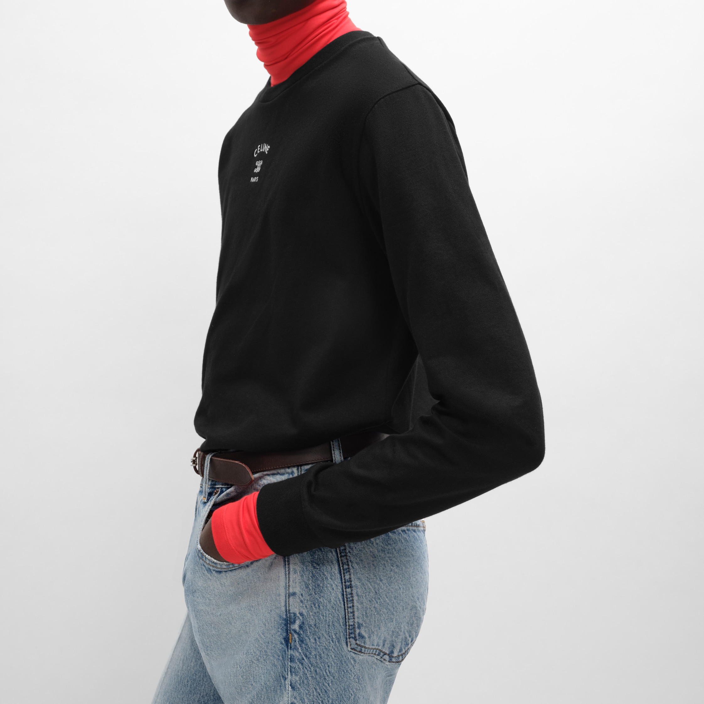 long sleeved t-shirt IN cotton jersey - BLACK / WHITE | CELINE