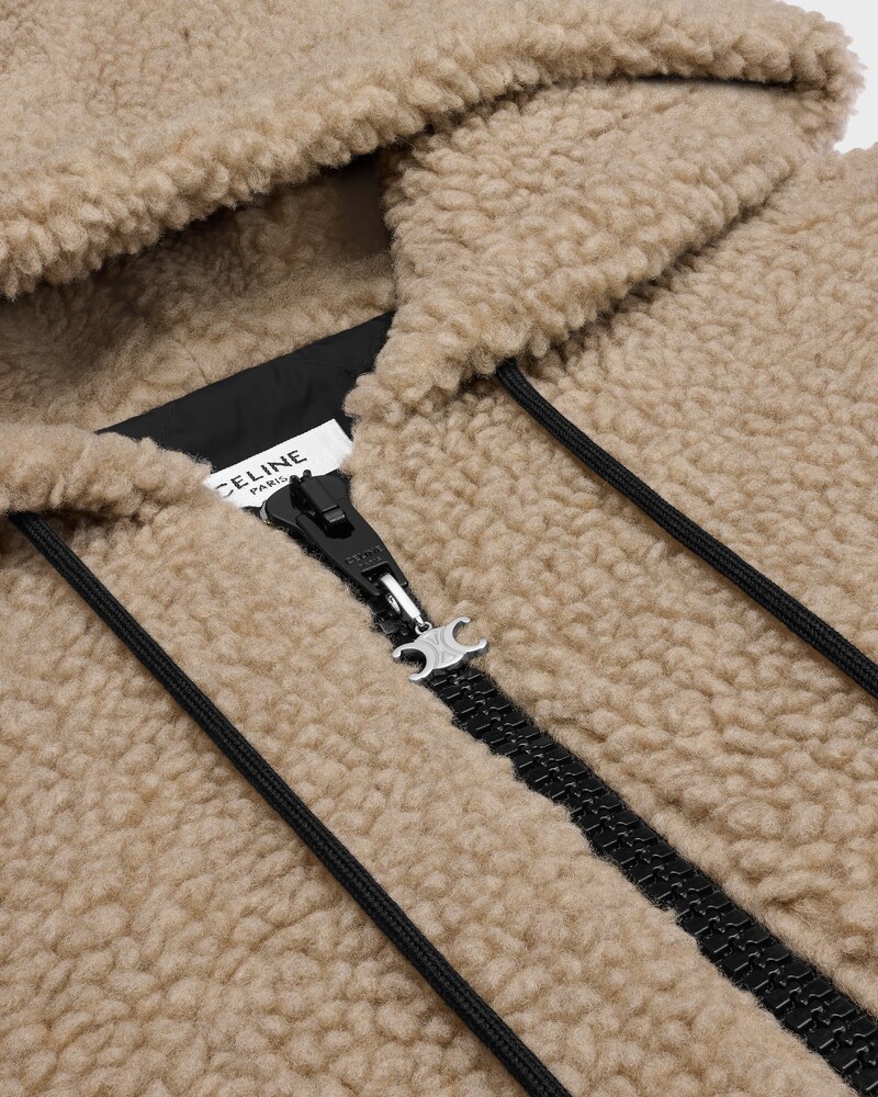 hooded jacket IN WOOL AND COTTON FLEECE - BEIGE / BLACK -  - 1 | CELINE