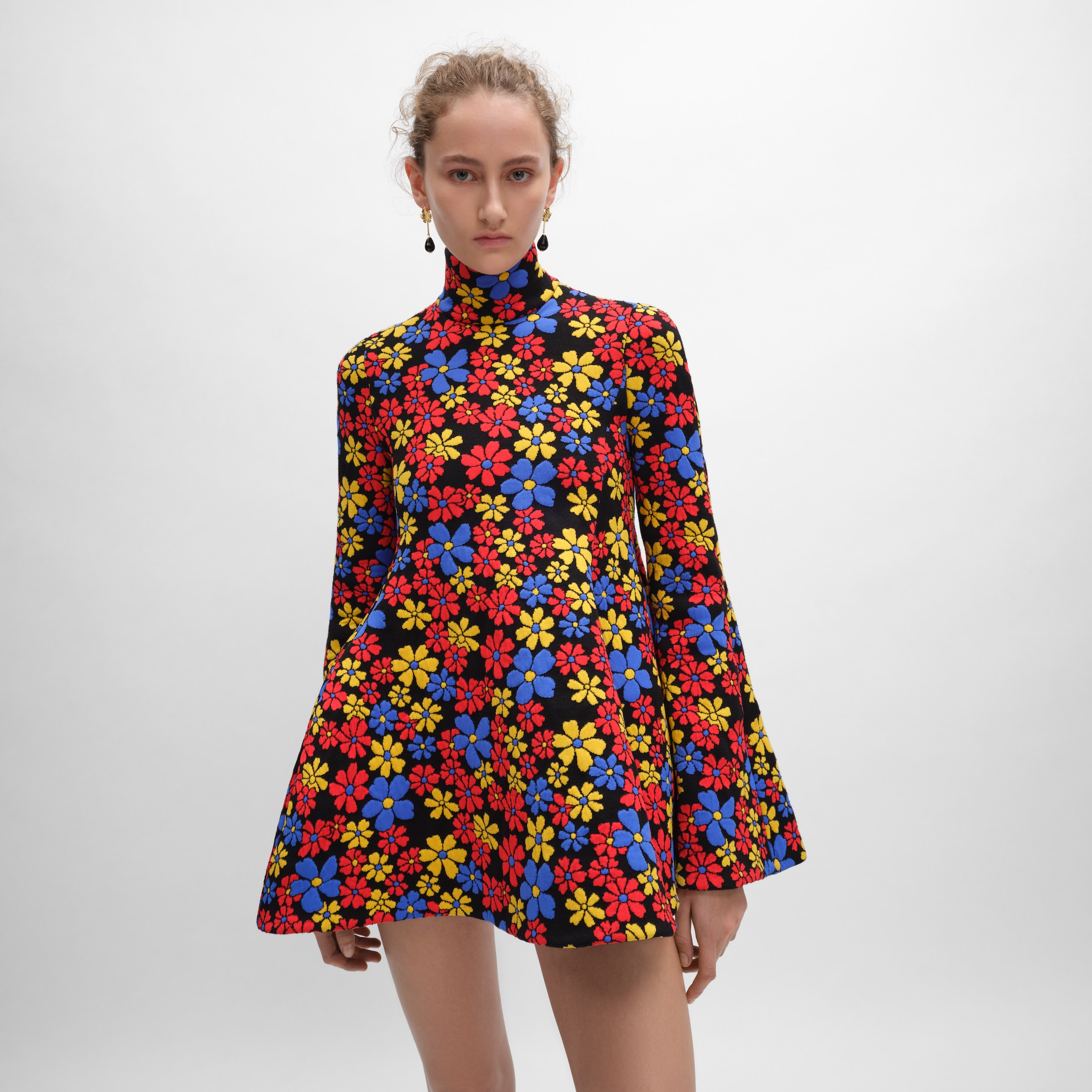 midi dress IN polyamide jacquard - BLACK/MULTICOLOR | CELINE