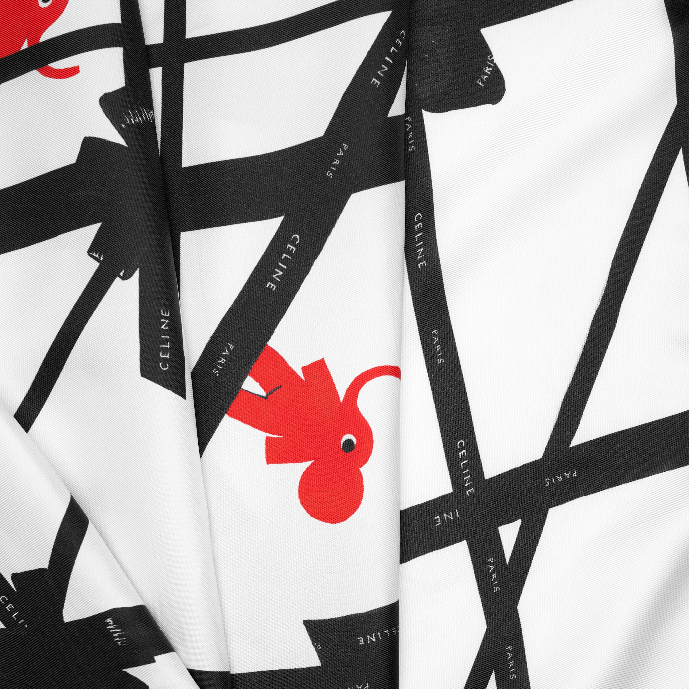 SQUARE IN ELEPHANT SILK TWILL - OPTIC WHITE/RED/BLACK | CELINE
