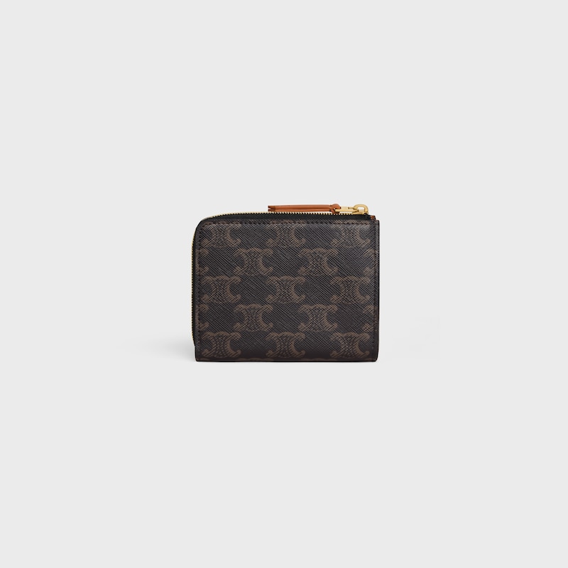 FLAT ZIPPED WALLET TRIOMPHE STAMP IN Triomphe Canvas and Calfskin - TAN - WALLETS - 1 | CELINE