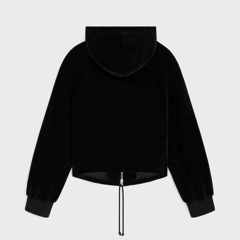 hoodie zipp&eacute; jersey velours - NOIR / BLANC -  - 1 | CELINE