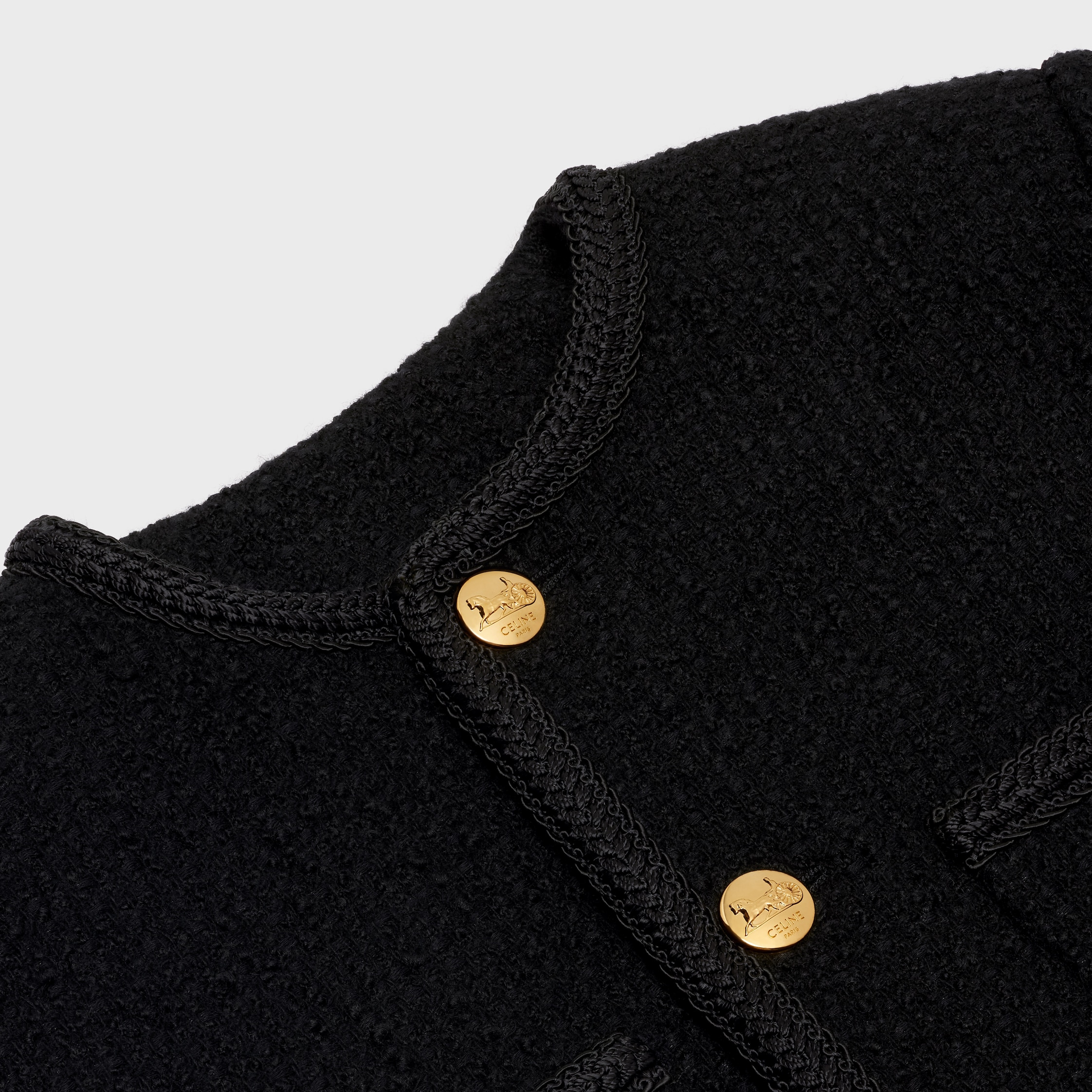 CELINE - セリーヌ  2V132383F ハウンドトゥース2Bジャケット レディース 38 chasseur jacket in bouclé tweed - BLACK | CELINE