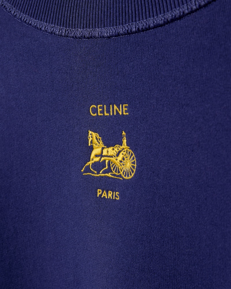 SWEATSHIRT IN cotton fleece - WASHED NAVY / YELLOW -  - 1 | CELINE