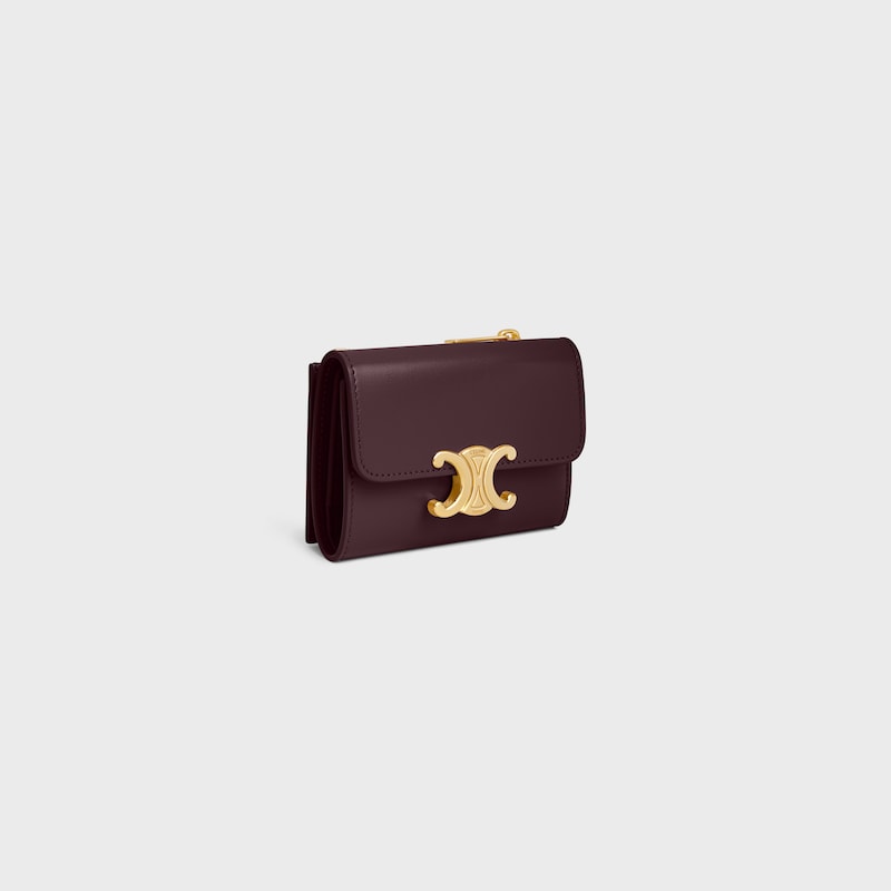COMPACT WALLET WITH COIN TRIOMPHE IN Shiny calfskin - DEEP BURGUNDY - COIN HOLDERS - 1 | CELINE