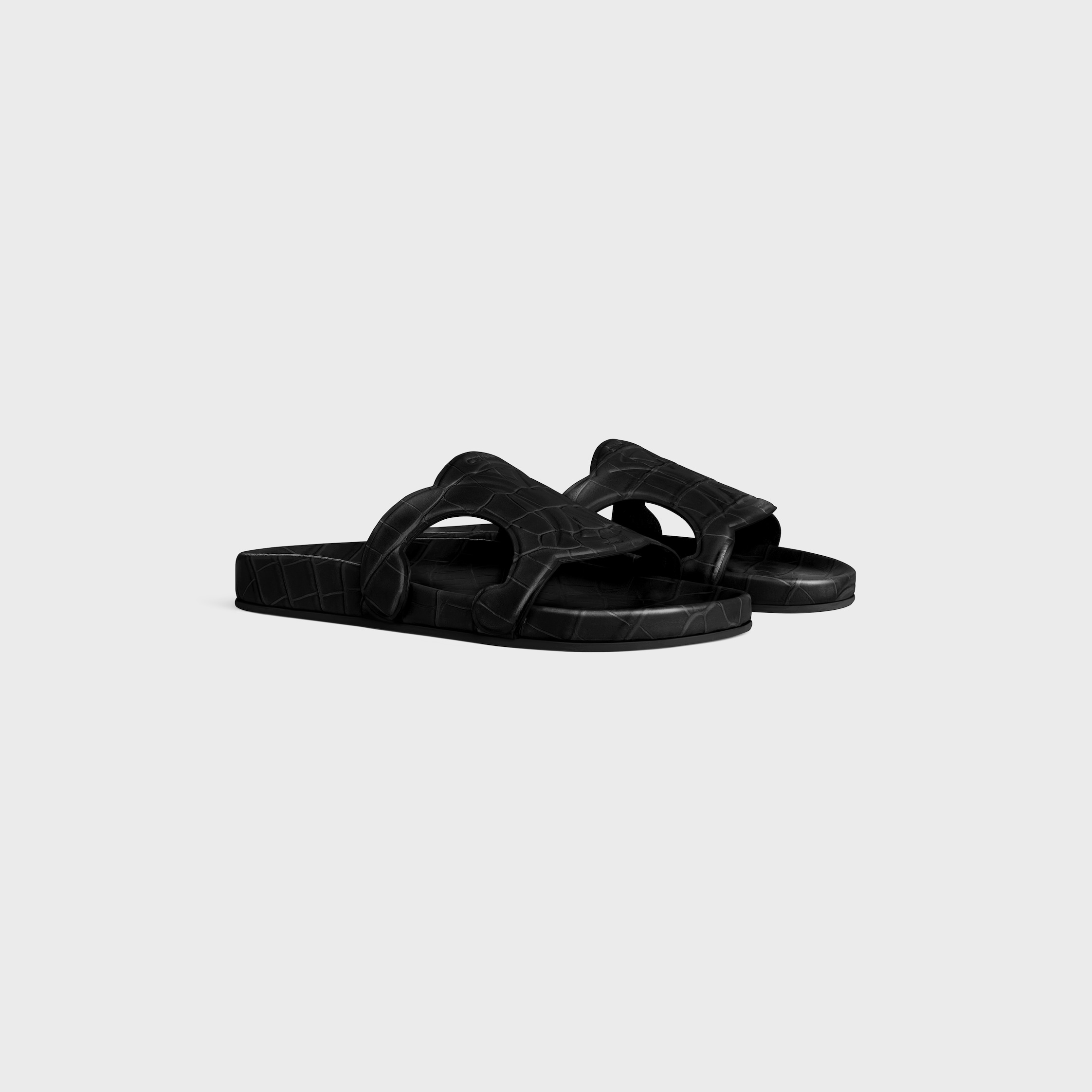 TRIOMPHE SLIDE IN CROCODILE STAMPED CALFSKIN - BLACK | CELINE
