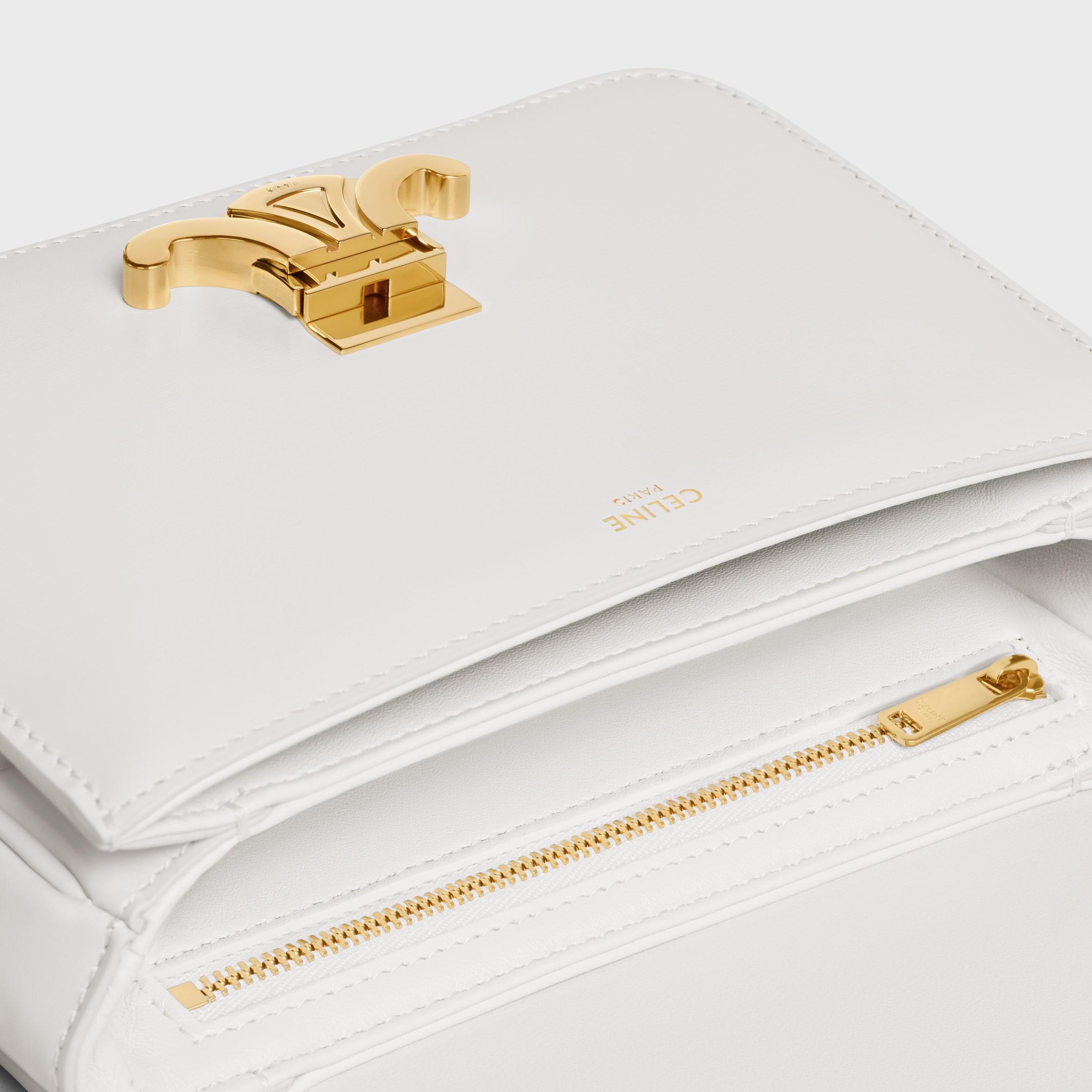 Teen Triomphe Bag in shiny calfskin - WHITE | CELINE