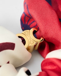 HERITAGE PATCHWORK SCRUNCHY IN SILK AND BRASS WITH GOLD FINISH - Ecru / Burgundy / Navy - HAIR ACCESSORIES - 2 | CELINE